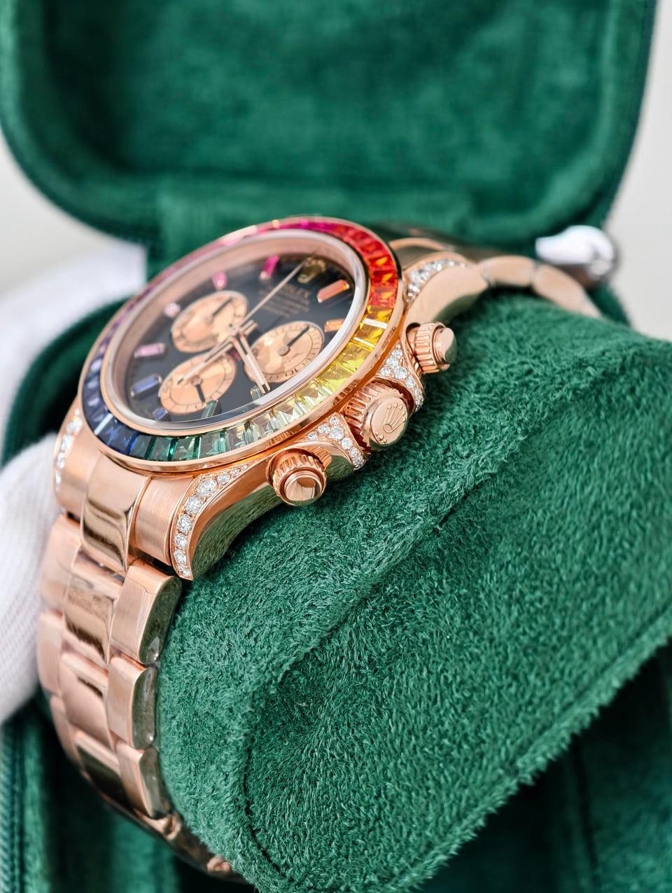 Daytona casing rainbow with tungsten weighted CNC case bracelet with moissanite dial and bezel with RG plating