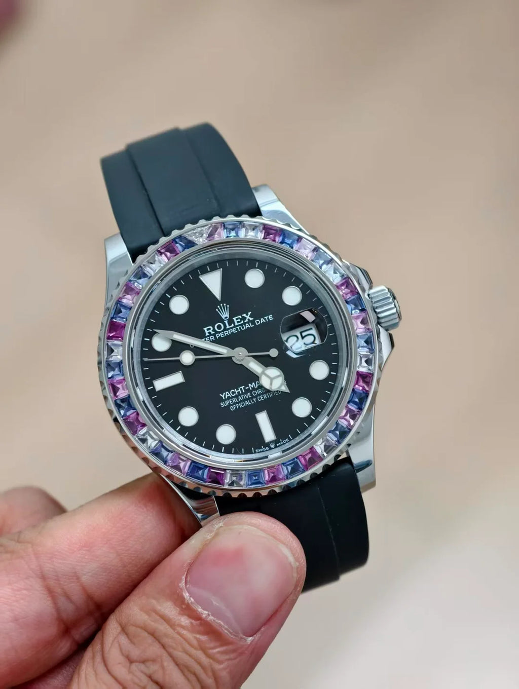 Yacht Master 42mm Moissanite bezel white gold plating