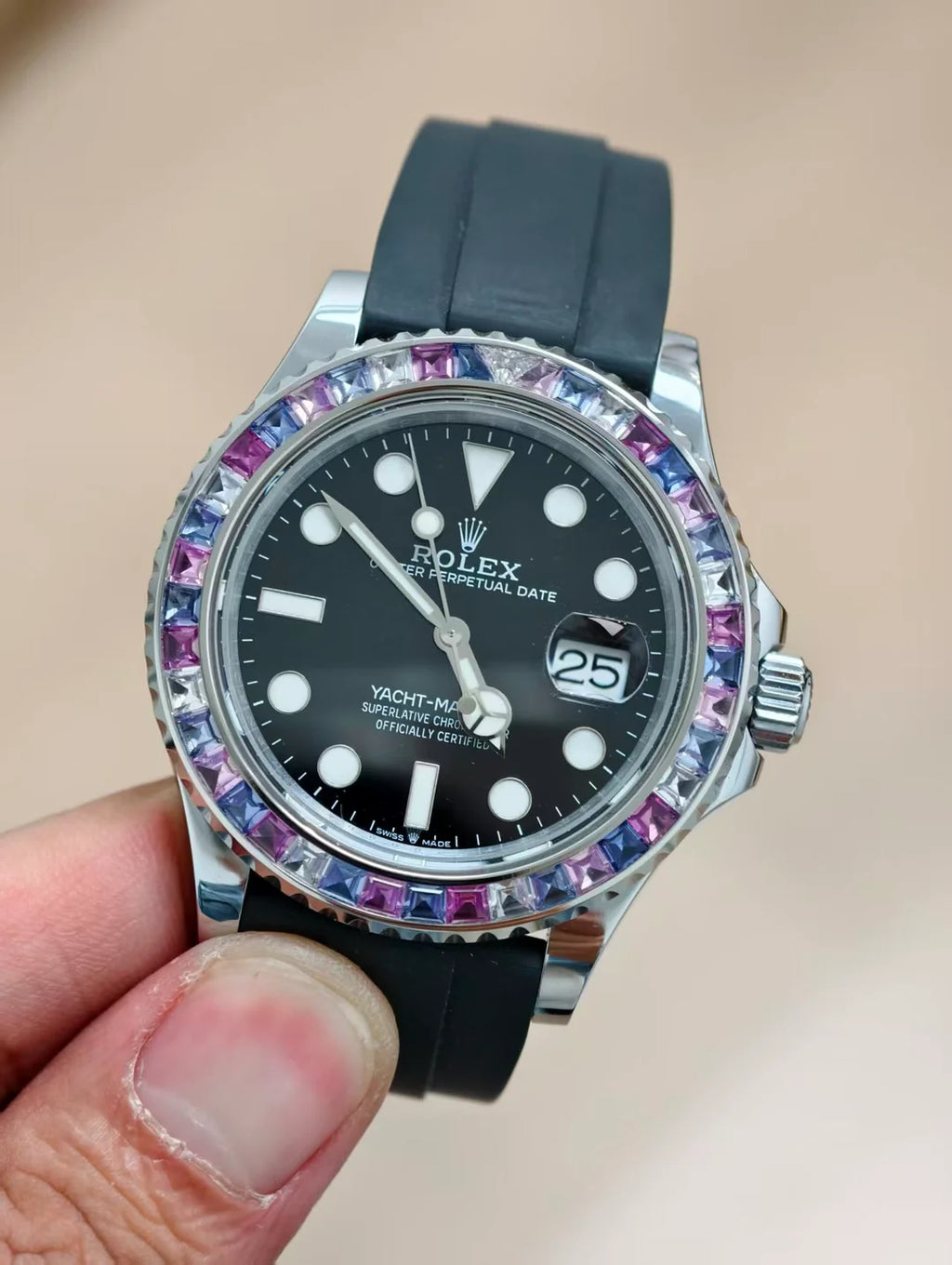 Yacht Master 42mm Moissanite bezel white gold plating