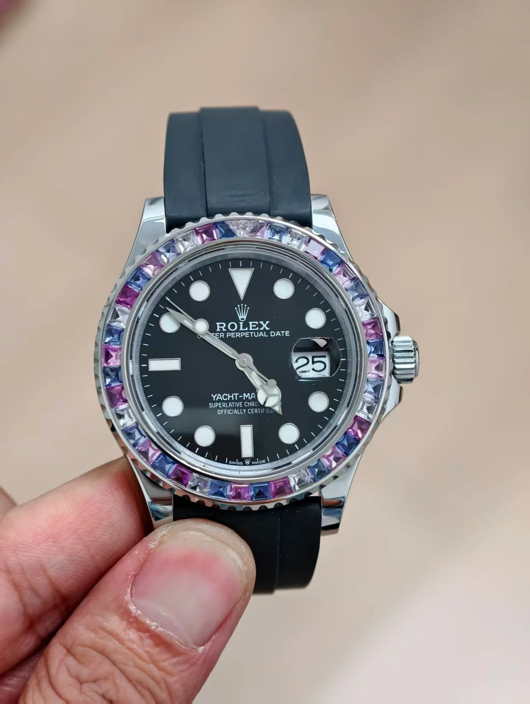 Yacht Master 42mm Moissanite bezel white gold plating